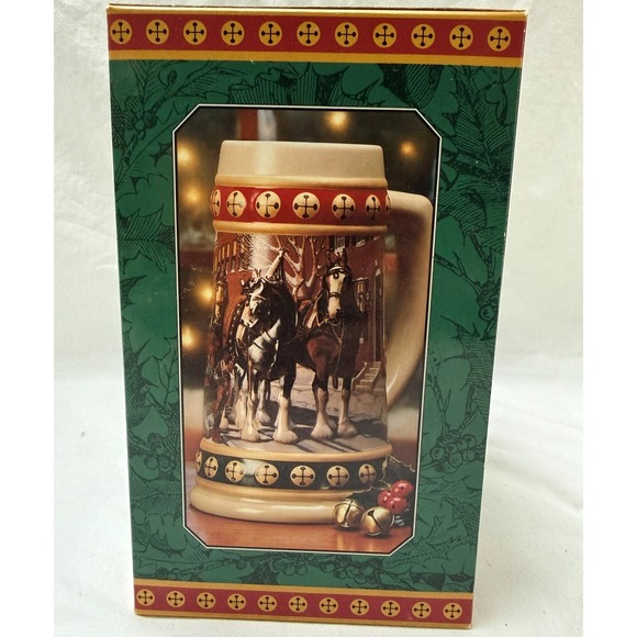 Vintage 1994 Budweiser Holiday Beer Stein Hometown Holiday With Box & COA - Picture 4 of 13